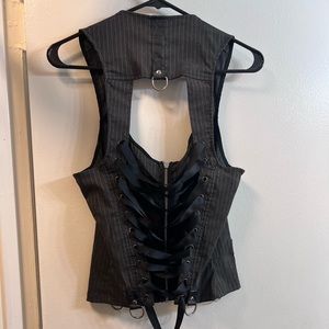 LIP SERVICE VINTAGE 
Carmen Lace Back Bondage Top (grey)